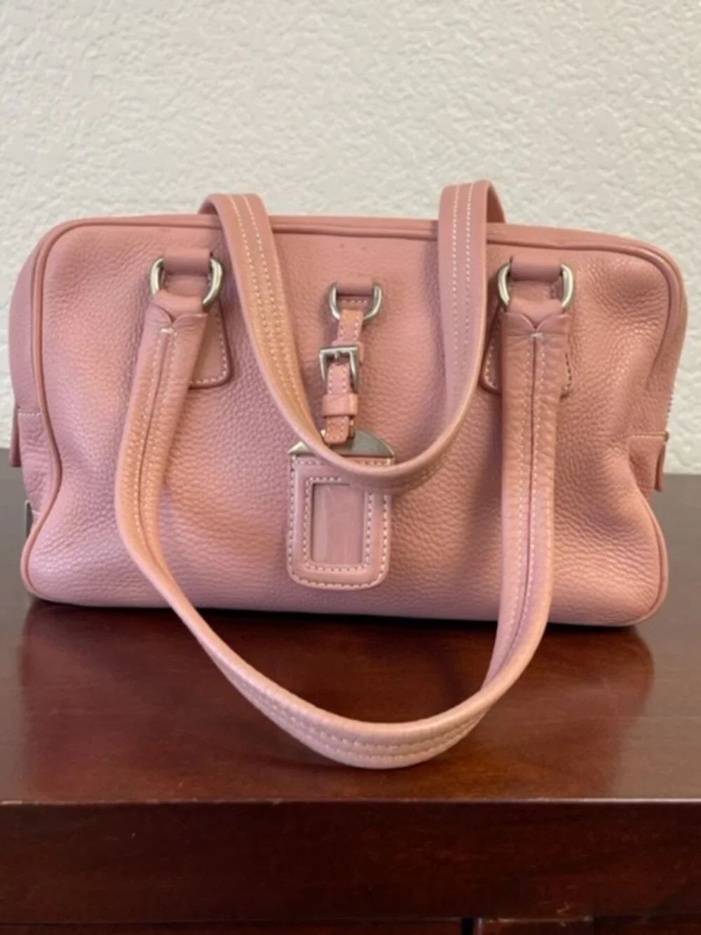 PRADA PINK LEATHER SATCHEL BAG, AUTHENTIC